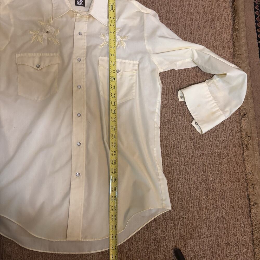 VTG Karman Men’s Yellow Pearl Snap Long Western Embroidered Shirt Sz S/M - Picture 7 of 10